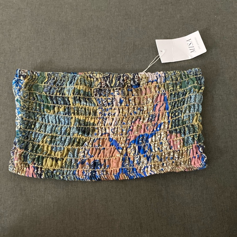 NWT MISA Los Angeles Blurred Ikat Bandeau Top